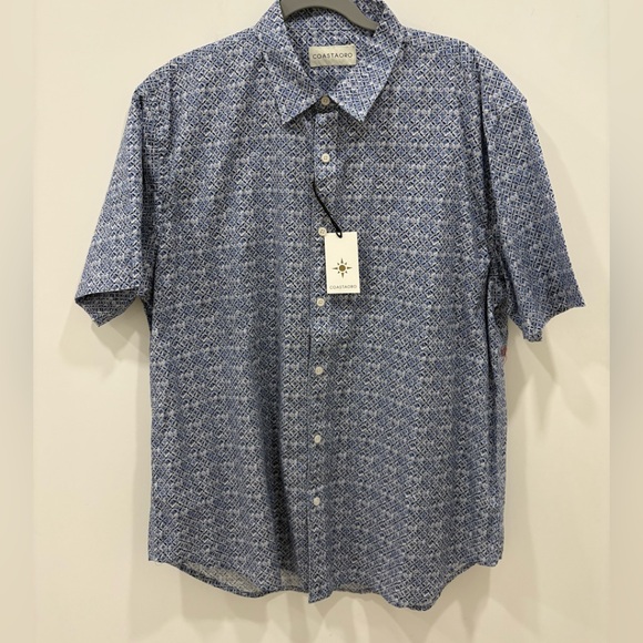 Coastaoro Other - NWT COASTAORO Mens Short Sleeve Button Down Blue Geometric Shirt 100% Cotton